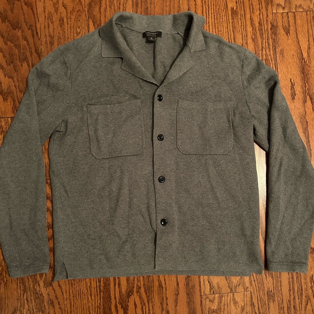 Banana Republic Organic Cotton Heather Gray Button-Up Sweater Jacket